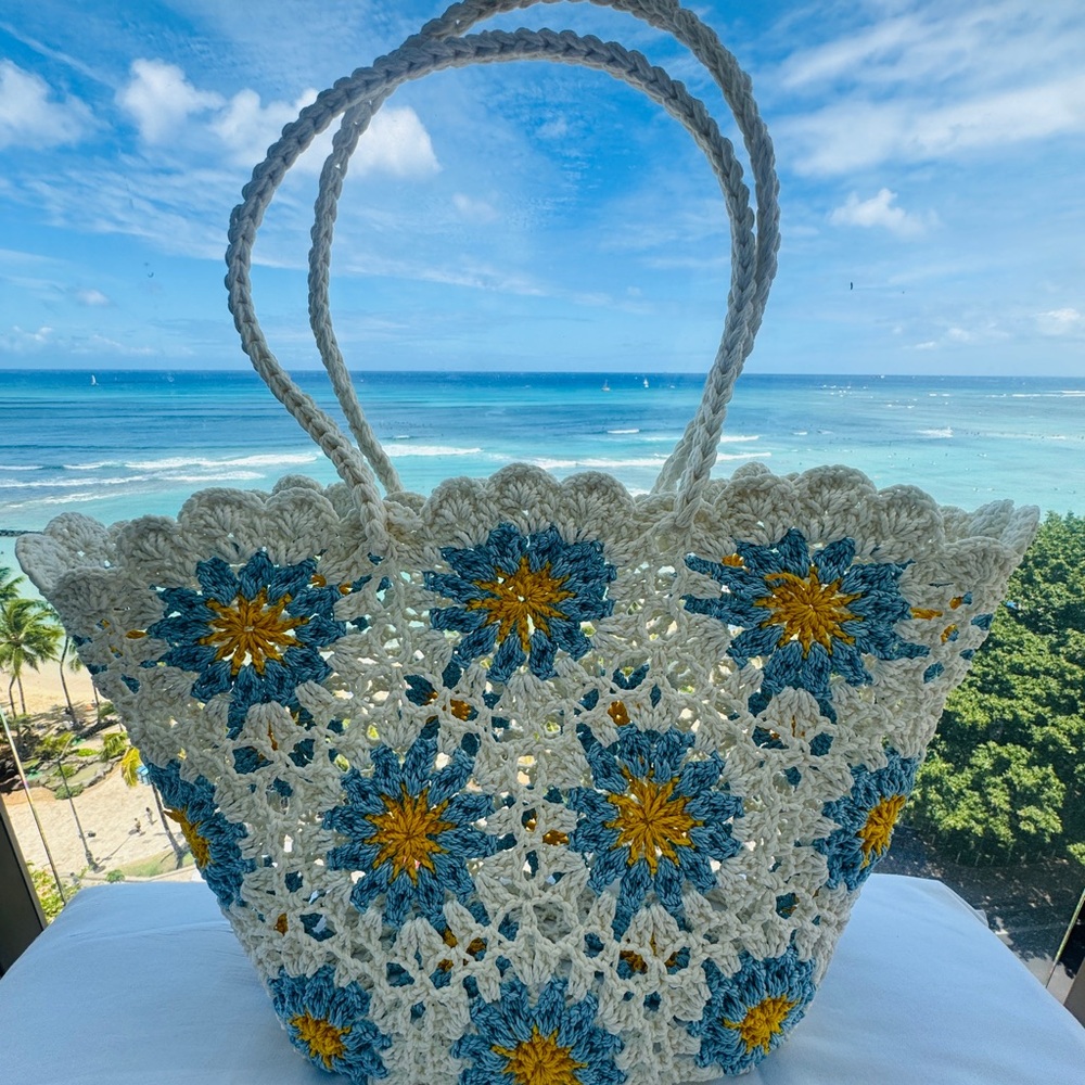 Charming White and Blue Floral Tote Bag